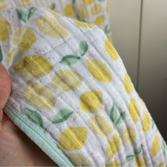 Cloud Island Lemons Baby Blanket Pink White Stripes Muslin Quilt Yellow White - Picture 4 of 7